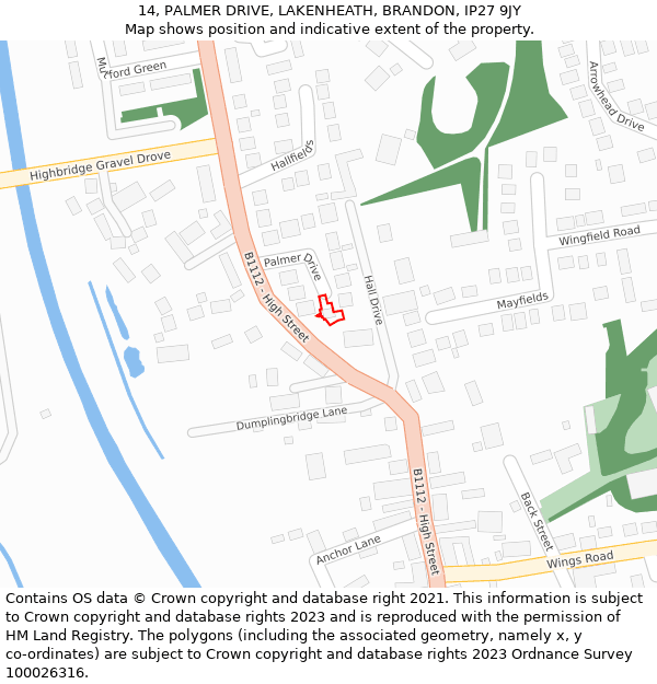 14, PALMER DRIVE, LAKENHEATH, BRANDON, IP27 9JY: Location map and indicative extent of plot