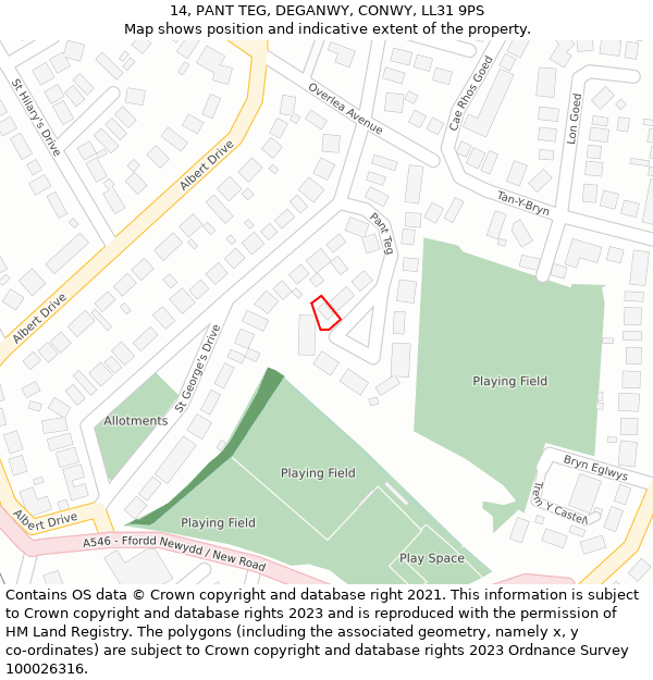 14, PANT TEG, DEGANWY, CONWY, LL31 9PS: Location map and indicative extent of plot