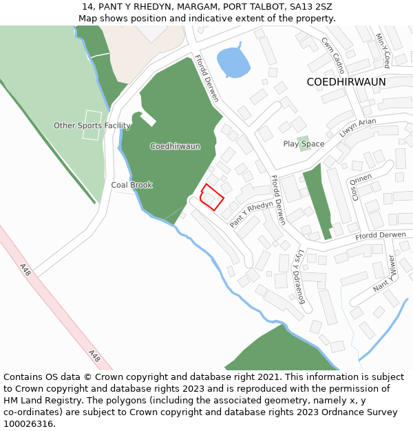 14, PANT Y RHEDYN, MARGAM, PORT TALBOT, SA13 2SZ: Location map and indicative extent of plot