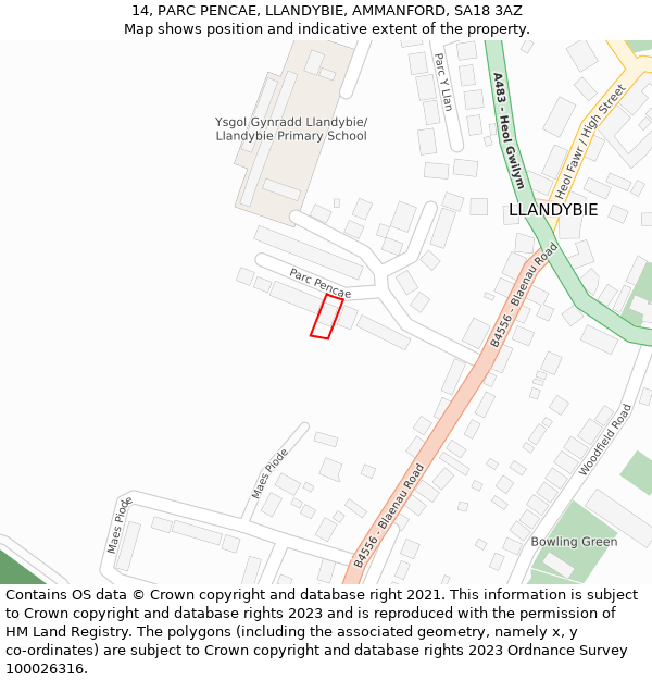 14, PARC PENCAE, LLANDYBIE, AMMANFORD, SA18 3AZ: Location map and indicative extent of plot