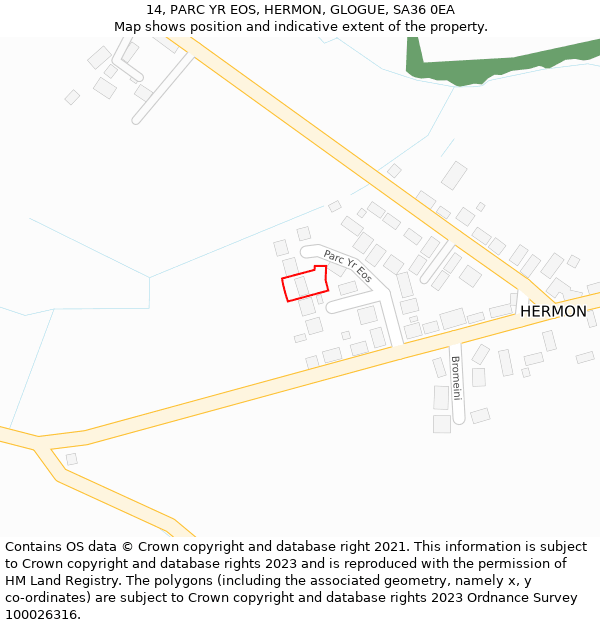 14, PARC YR EOS, HERMON, GLOGUE, SA36 0EA: Location map and indicative extent of plot