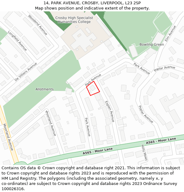 14, PARK AVENUE, CROSBY, LIVERPOOL, L23 2SP: Location map and indicative extent of plot