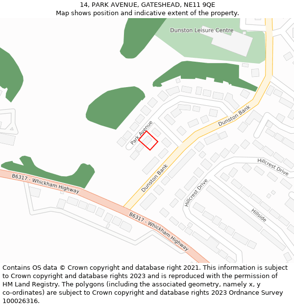 14, PARK AVENUE, GATESHEAD, NE11 9QE: Location map and indicative extent of plot