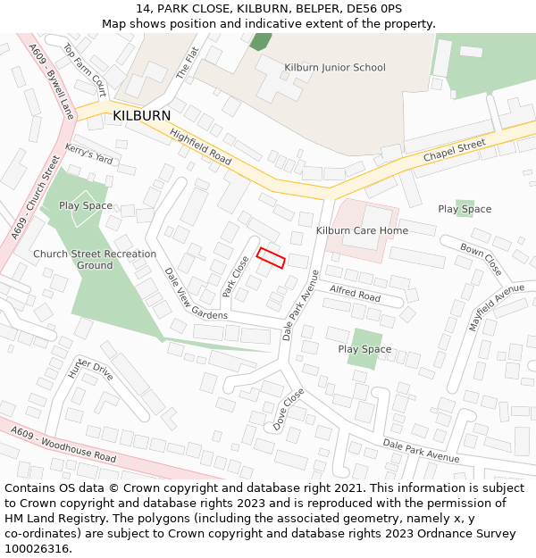 14, PARK CLOSE, KILBURN, BELPER, DE56 0PS: Location map and indicative extent of plot
