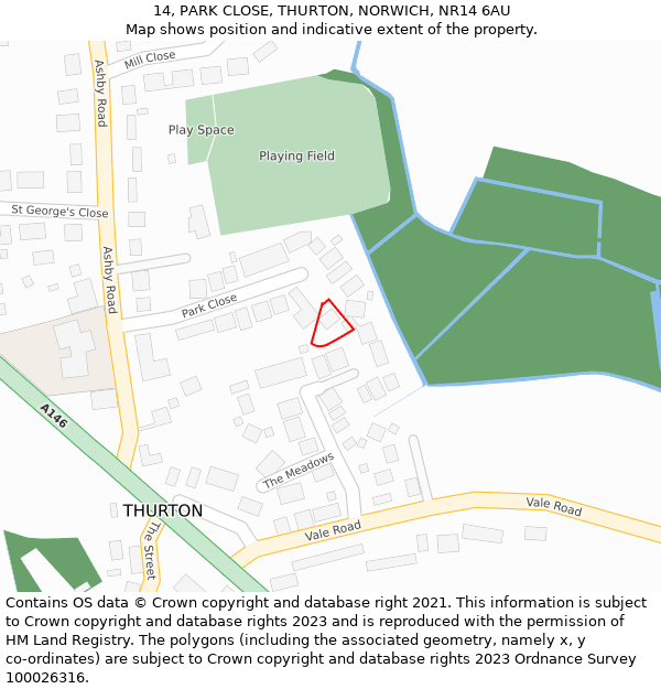 14, PARK CLOSE, THURTON, NORWICH, NR14 6AU: Location map and indicative extent of plot