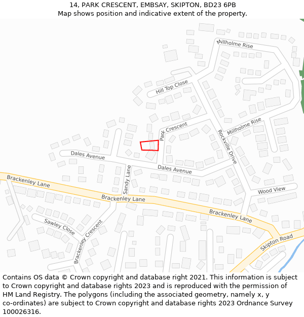 14, PARK CRESCENT, EMBSAY, SKIPTON, BD23 6PB: Location map and indicative extent of plot