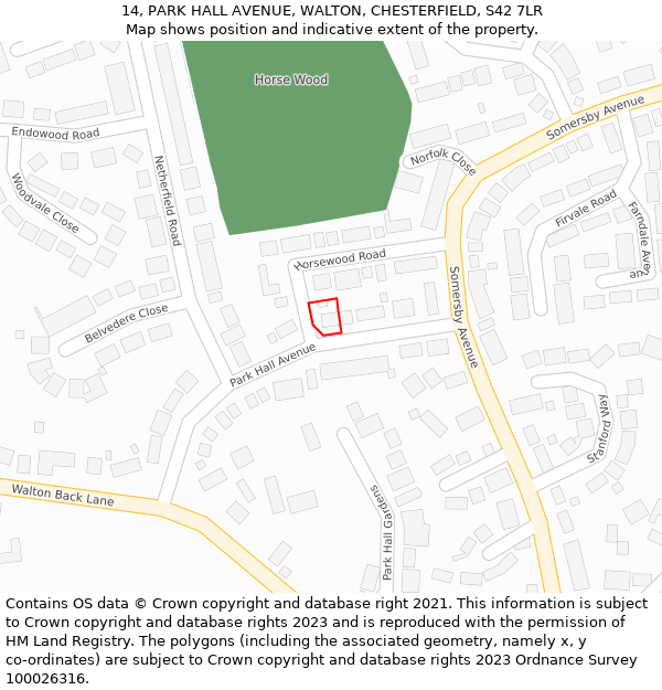 14, PARK HALL AVENUE, WALTON, CHESTERFIELD, S42 7LR: Location map and indicative extent of plot