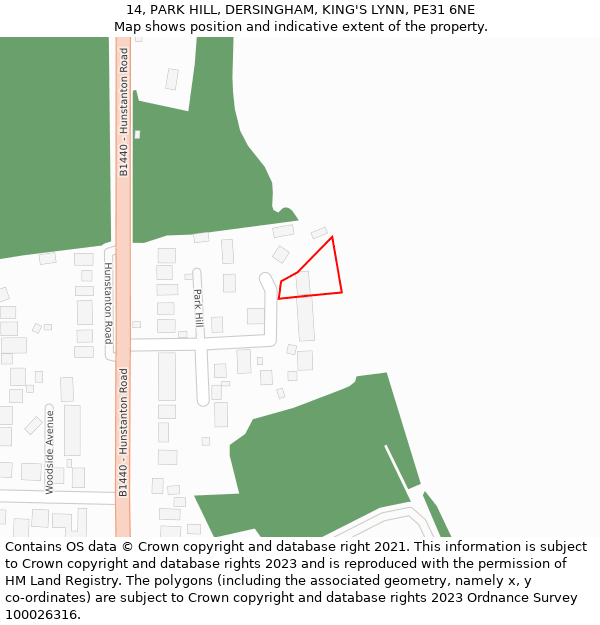 14, PARK HILL, DERSINGHAM, KING'S LYNN, PE31 6NE: Location map and indicative extent of plot