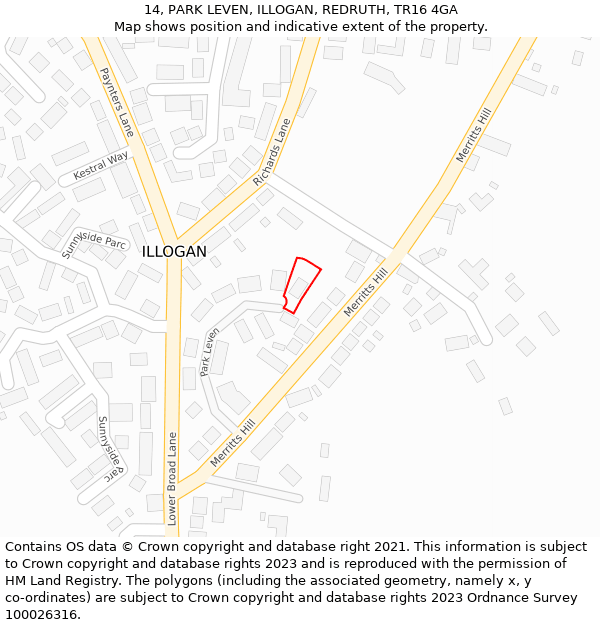 14, PARK LEVEN, ILLOGAN, REDRUTH, TR16 4GA: Location map and indicative extent of plot