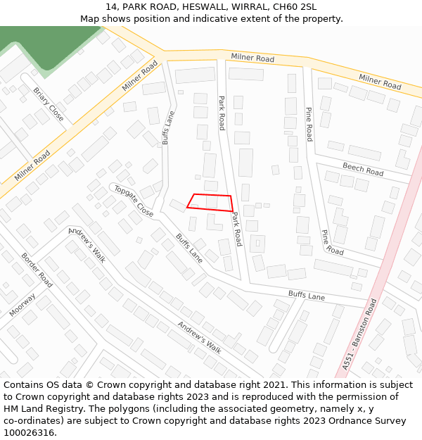 14, PARK ROAD, HESWALL, WIRRAL, CH60 2SL: Location map and indicative extent of plot