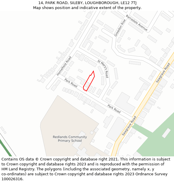14, PARK ROAD, SILEBY, LOUGHBOROUGH, LE12 7TJ: Location map and indicative extent of plot