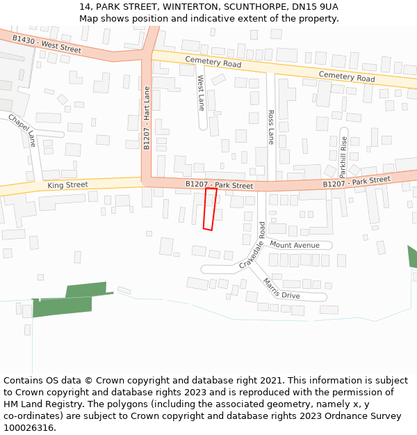 14, PARK STREET, WINTERTON, SCUNTHORPE, DN15 9UA: Location map and indicative extent of plot