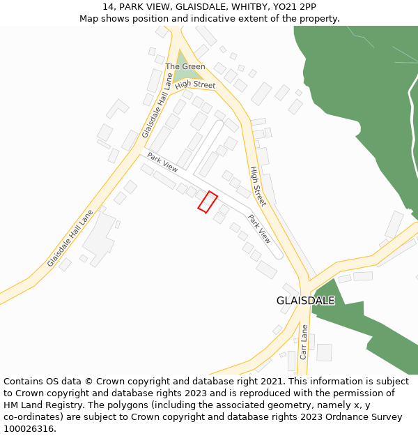 14, PARK VIEW, GLAISDALE, WHITBY, YO21 2PP: Location map and indicative extent of plot