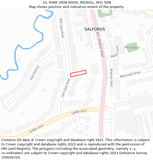 14, PARK VIEW ROAD, REDHILL, RH1 5DN: Location map and indicative extent of plot