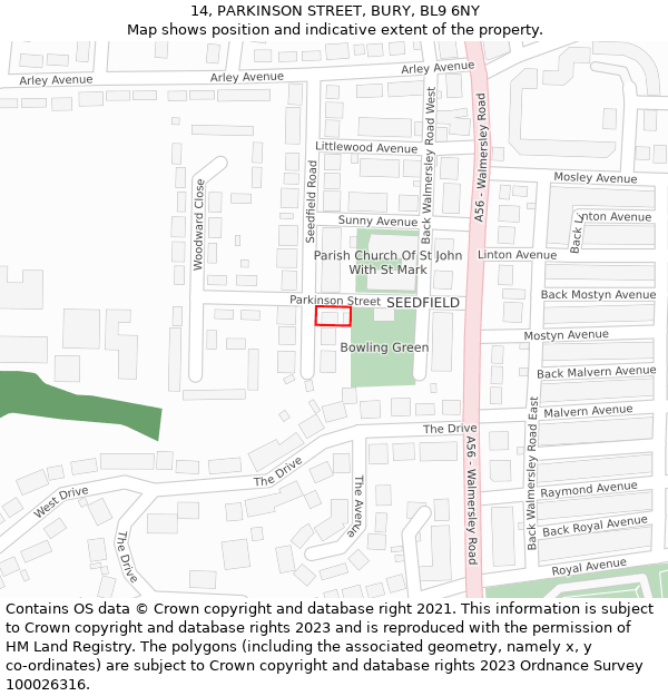 14, PARKINSON STREET, BURY, BL9 6NY: Location map and indicative extent of plot