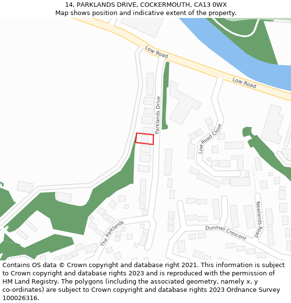 14, PARKLANDS DRIVE, COCKERMOUTH, CA13 0WX: Location map and indicative extent of plot