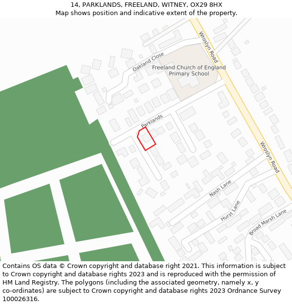 14, PARKLANDS, FREELAND, WITNEY, OX29 8HX: Location map and indicative extent of plot