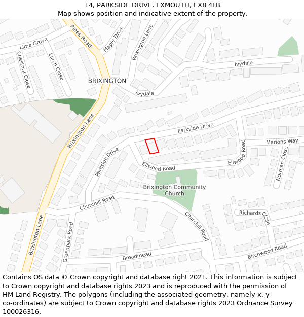 14, PARKSIDE DRIVE, EXMOUTH, EX8 4LB: Location map and indicative extent of plot