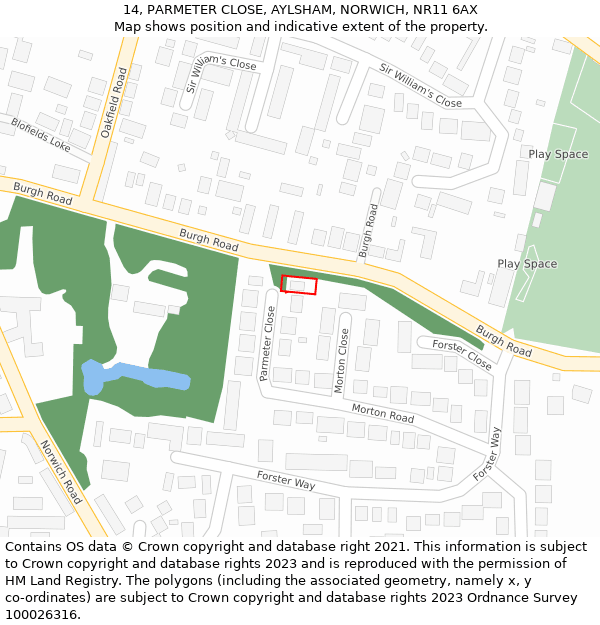 14, PARMETER CLOSE, AYLSHAM, NORWICH, NR11 6AX: Location map and indicative extent of plot