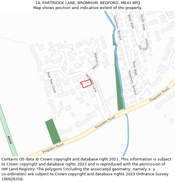 14, PARTRIDGE LANE, BROMHAM, BEDFORD, MK43 8PQ: Location map and indicative extent of plot