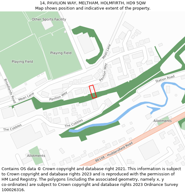 14, PAVILION WAY, MELTHAM, HOLMFIRTH, HD9 5QW: Location map and indicative extent of plot