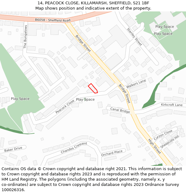 14, PEACOCK CLOSE, KILLAMARSH, SHEFFIELD, S21 1BF: Location map and indicative extent of plot