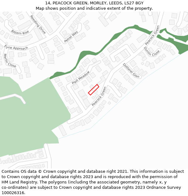 14, PEACOCK GREEN, MORLEY, LEEDS, LS27 8GY: Location map and indicative extent of plot
