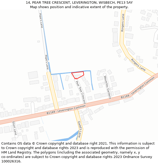 14, PEAR TREE CRESCENT, LEVERINGTON, WISBECH, PE13 5AY: Location map and indicative extent of plot