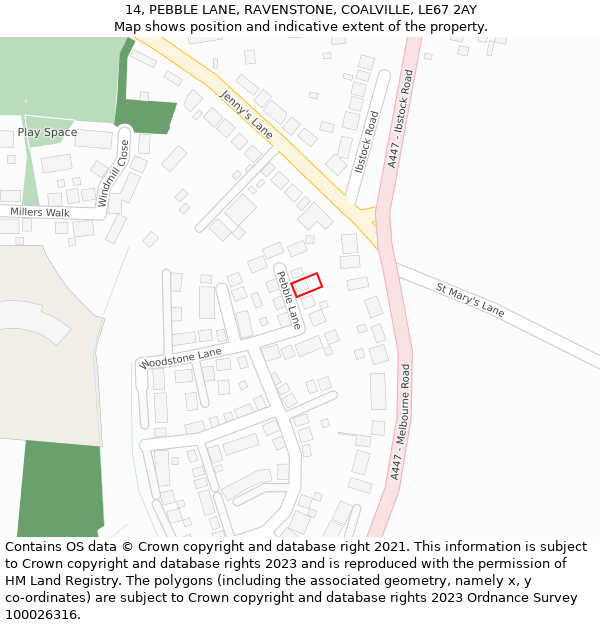 14, PEBBLE LANE, RAVENSTONE, COALVILLE, LE67 2AY: Location map and indicative extent of plot