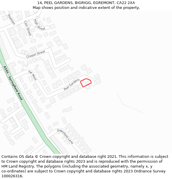 14, PEEL GARDENS, BIGRIGG, EGREMONT, CA22 2XA: Location map and indicative extent of plot