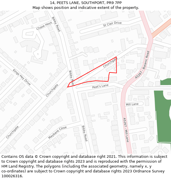 14, PEETS LANE, SOUTHPORT, PR9 7PP: Location map and indicative extent of plot