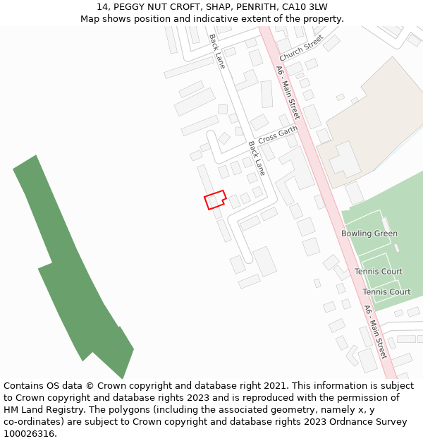 14, PEGGY NUT CROFT, SHAP, PENRITH, CA10 3LW: Location map and indicative extent of plot