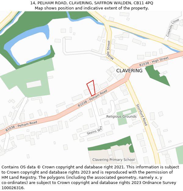 14, PELHAM ROAD, CLAVERING, SAFFRON WALDEN, CB11 4PQ: Location map and indicative extent of plot
