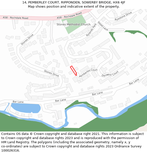 14, PEMBERLEY COURT, RIPPONDEN, SOWERBY BRIDGE, HX6 4JF: Location map and indicative extent of plot