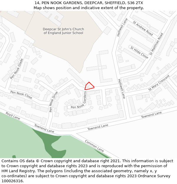 14, PEN NOOK GARDENS, DEEPCAR, SHEFFIELD, S36 2TX: Location map and indicative extent of plot