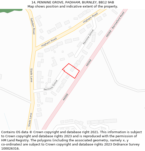 14, PENNINE GROVE, PADIHAM, BURNLEY, BB12 9AB: Location map and indicative extent of plot