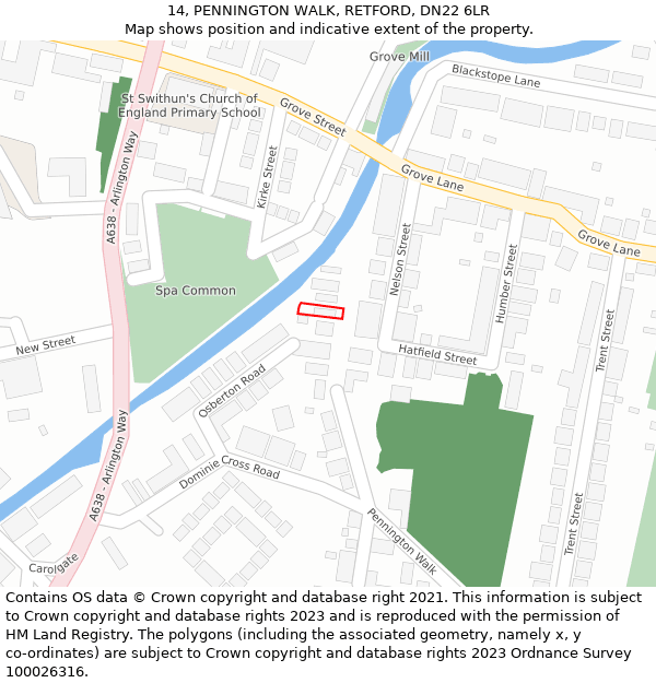 14, PENNINGTON WALK, RETFORD, DN22 6LR: Location map and indicative extent of plot