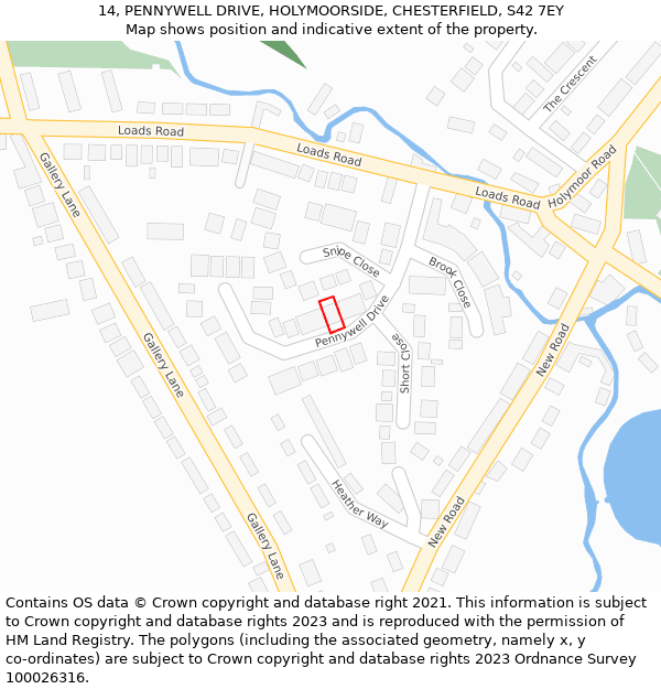 14, PENNYWELL DRIVE, HOLYMOORSIDE, CHESTERFIELD, S42 7EY: Location map and indicative extent of plot