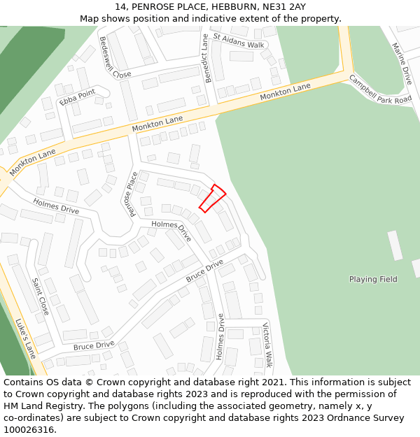 14, PENROSE PLACE, HEBBURN, NE31 2AY: Location map and indicative extent of plot