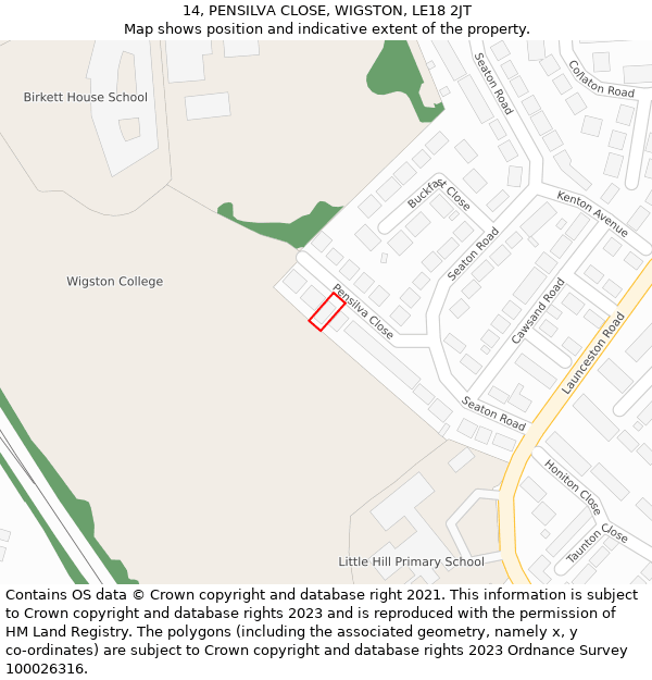 14, PENSILVA CLOSE, WIGSTON, LE18 2JT: Location map and indicative extent of plot