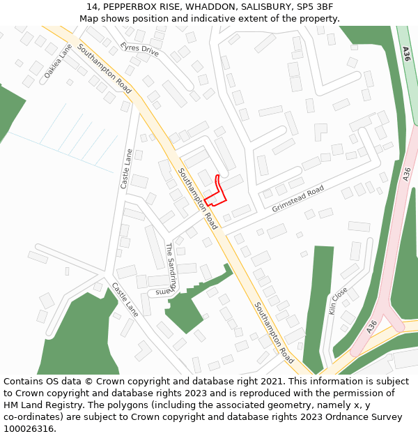 14, PEPPERBOX RISE, WHADDON, SALISBURY, SP5 3BF: Location map and indicative extent of plot