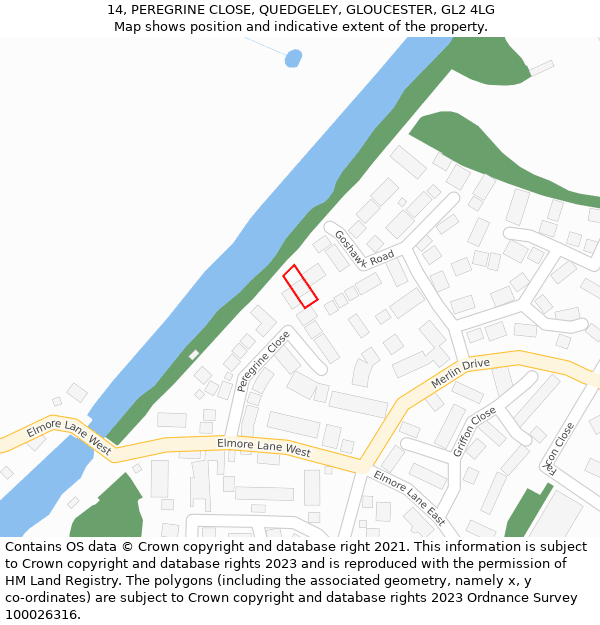 14, PEREGRINE CLOSE, QUEDGELEY, GLOUCESTER, GL2 4LG: Location map and indicative extent of plot