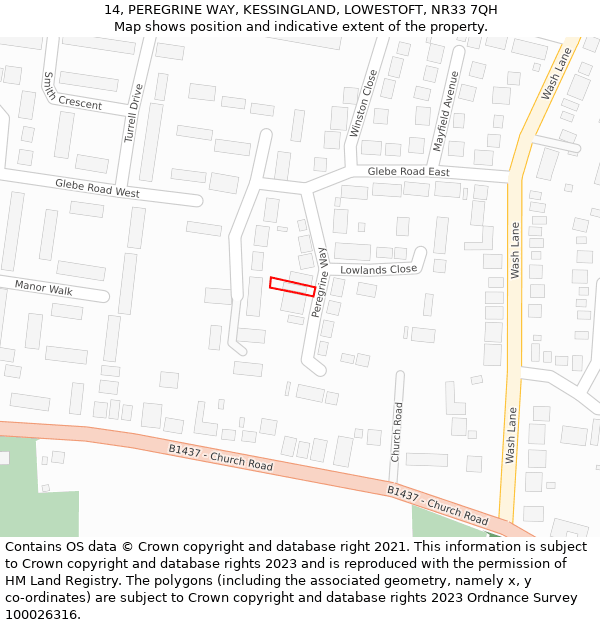 14, PEREGRINE WAY, KESSINGLAND, LOWESTOFT, NR33 7QH: Location map and indicative extent of plot