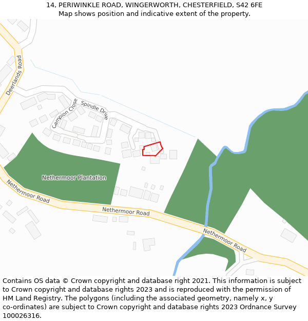 14, PERIWINKLE ROAD, WINGERWORTH, CHESTERFIELD, S42 6FE: Location map and indicative extent of plot