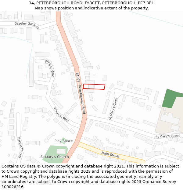 14, PETERBOROUGH ROAD, FARCET, PETERBOROUGH, PE7 3BH: Location map and indicative extent of plot