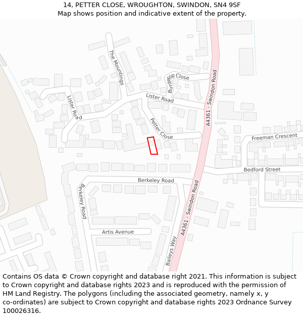 14, PETTER CLOSE, WROUGHTON, SWINDON, SN4 9SF: Location map and indicative extent of plot