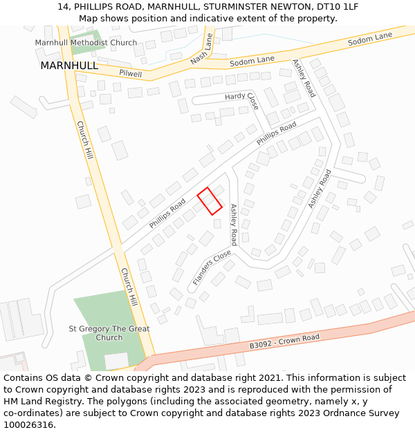 14, PHILLIPS ROAD, MARNHULL, STURMINSTER NEWTON, DT10 1LF: Location map and indicative extent of plot