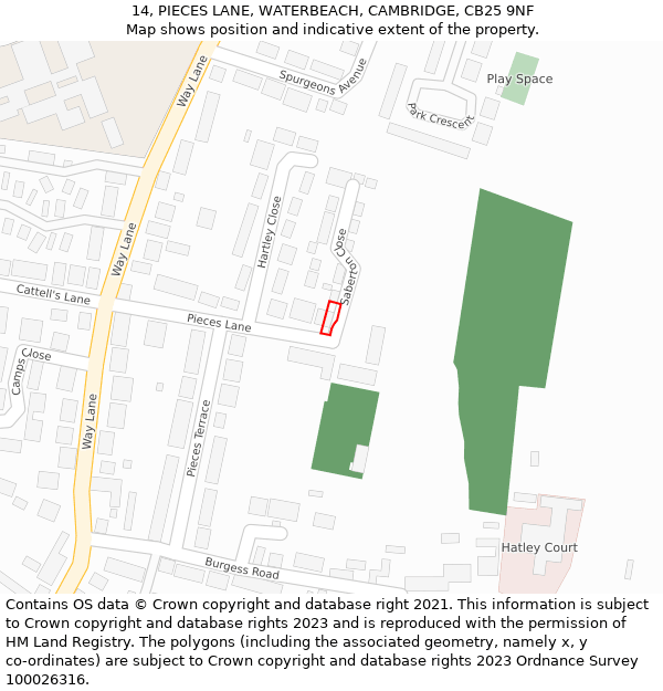 14, PIECES LANE, WATERBEACH, CAMBRIDGE, CB25 9NF: Location map and indicative extent of plot