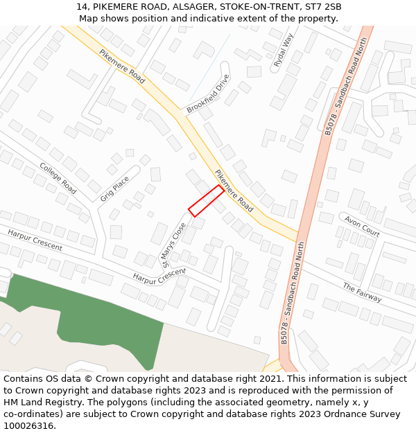 14, PIKEMERE ROAD, ALSAGER, STOKE-ON-TRENT, ST7 2SB: Location map and indicative extent of plot