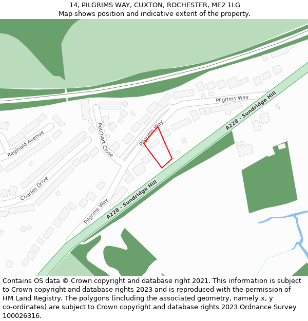 14, PILGRIMS WAY, CUXTON, ROCHESTER, ME2 1LG: Location map and indicative extent of plot